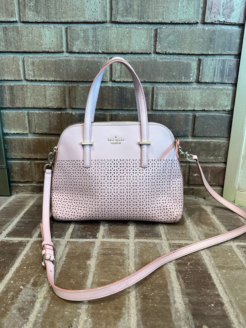 Kate Spade Pink Perforated Laser Cut Dome Satchel Crossbody Bag